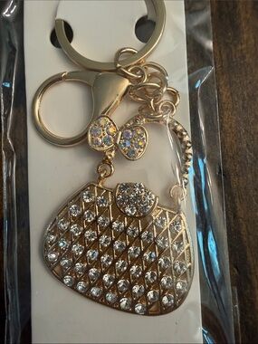 ItGirl Gold-tone Rhinestone Purse Keychain Charm with Sparkling Bow Accent